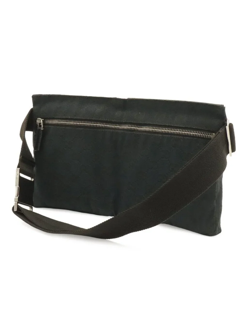 Gucci GG Canvas Belt Bag Waist Pouch Hip Bag Leather Black Silver